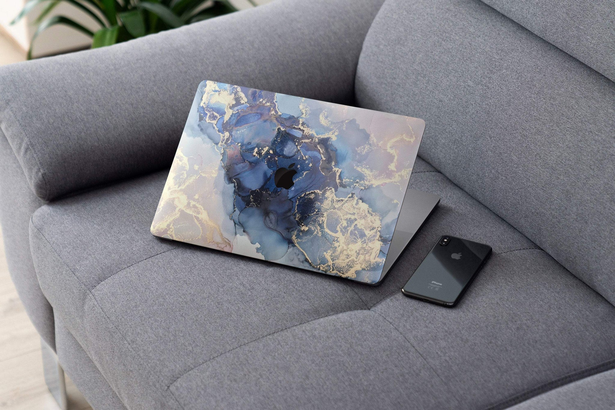 Ethereal Blue Gold Marble MacBook Skin