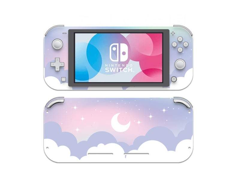 Pastel Clouds Purple White Moon Nintendo Switch Lite Skin