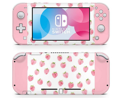 Strawberry Pattern With Pink Grips Nintendo Switch Lite Skin-Console Vinyls-Nintendo-Nintendo Switch Lite-Strawberry Pattern With Pink Grips-LaboTech