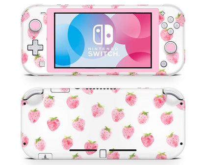 Strawberry Cute Pattern (Pink Frame) Nintendo Switch Lite Skin-Console Vinyls-Nintendo-Nintendo Switch Lite-Strawberry Cute Pattern (Pink Frame)-LaboTech