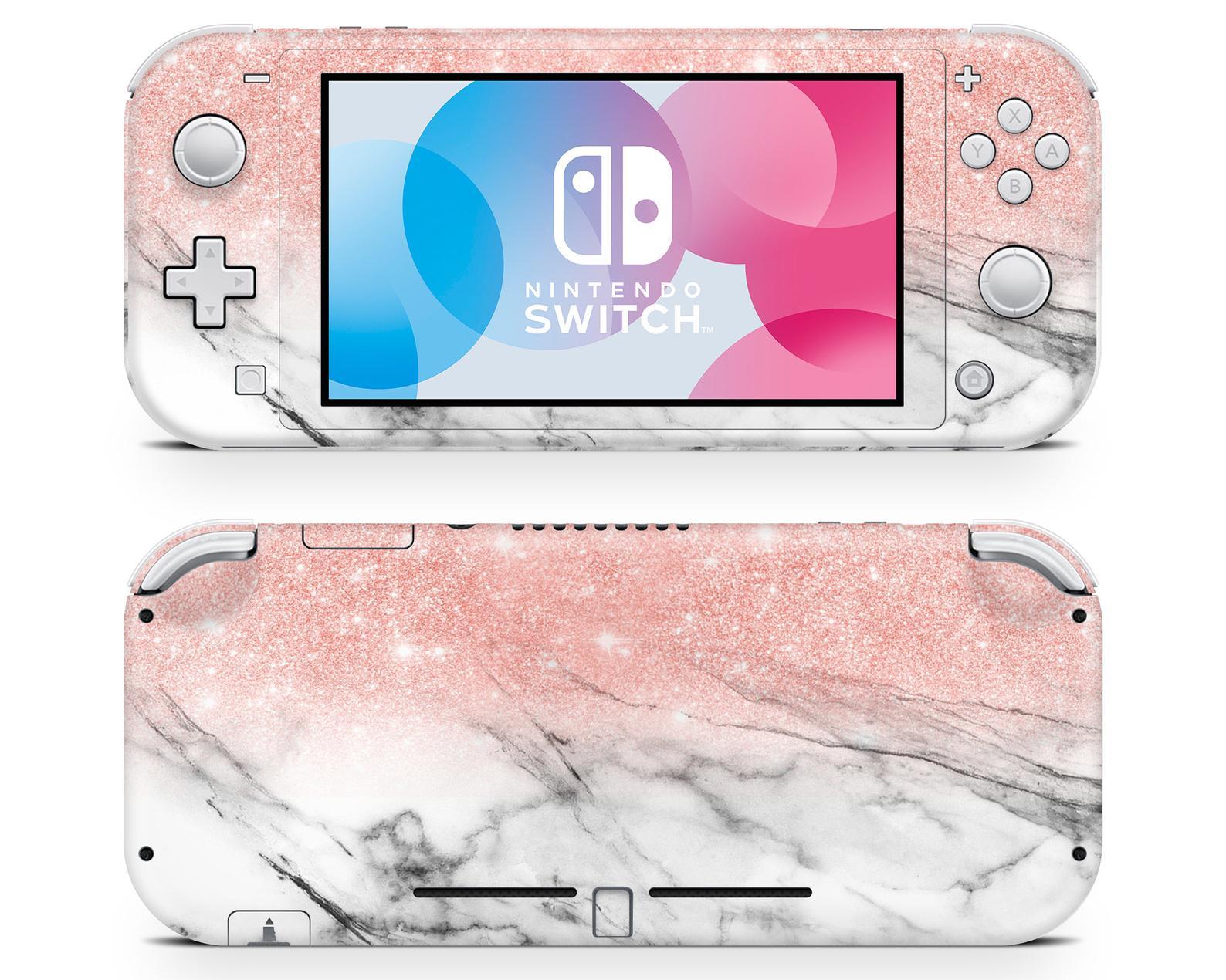 Rose Gold Glitter White Marble Nintendo Switch Lite Skin