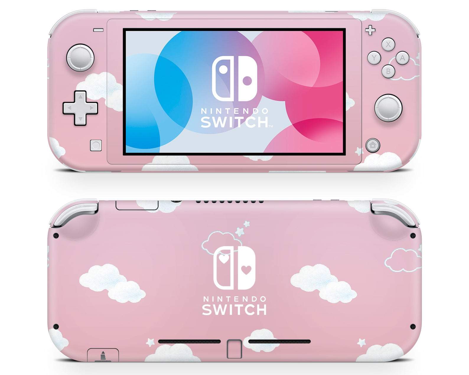 Pink Clouds Cute Heart Logo Nintendo Switch Lite Skin