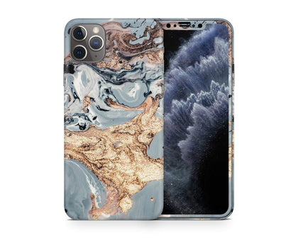 Grey Turquoise Gold Marble iPhone Skin-iPhone Vinyls-Apple-iPhone-Grey Turquoise Gold Marble-LaboTech