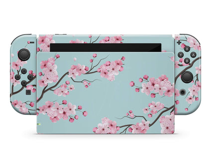 Sweet Cherry Blossom Teal No Logo Nintendo Switch Skin-Console Vinyls-Nintendo-Nintendo Switch-Sweet Cherry Blossom Teal No Logo-LaboTech