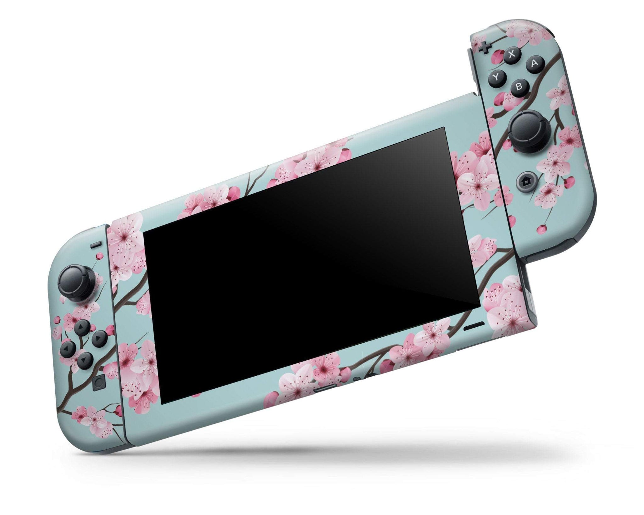 Sweet Cherry Blossom Teal No Logo Nintendo Switch Skin