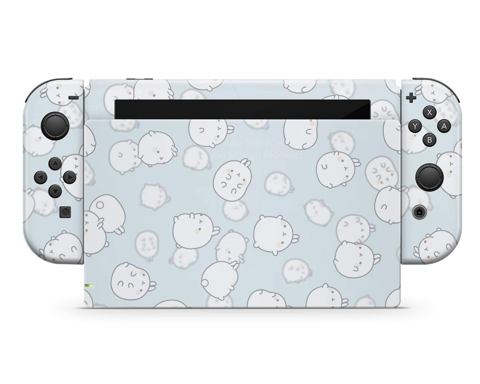 Cute Pastel Blue Molang Rabbit Nintendo Switch Skin
