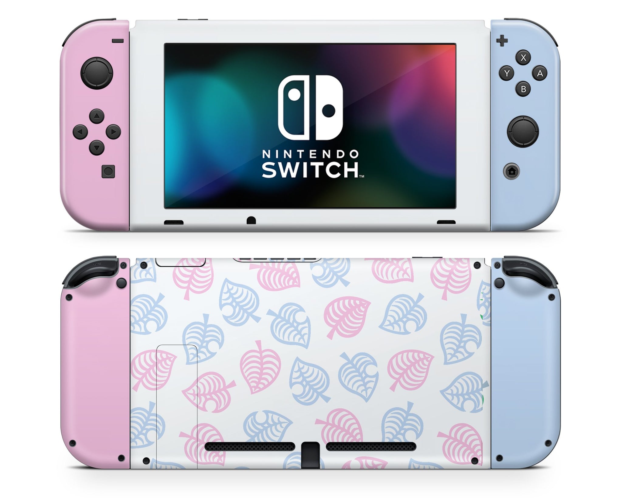 Animal Crossing Leaf Blue Pink Nintendo Switch Skin