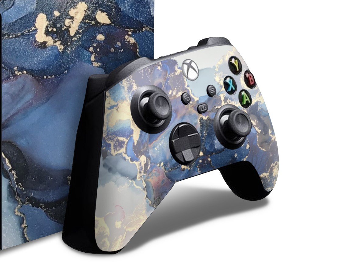 Ethereal Blue Gold Marble Xbox Series Controller Skin