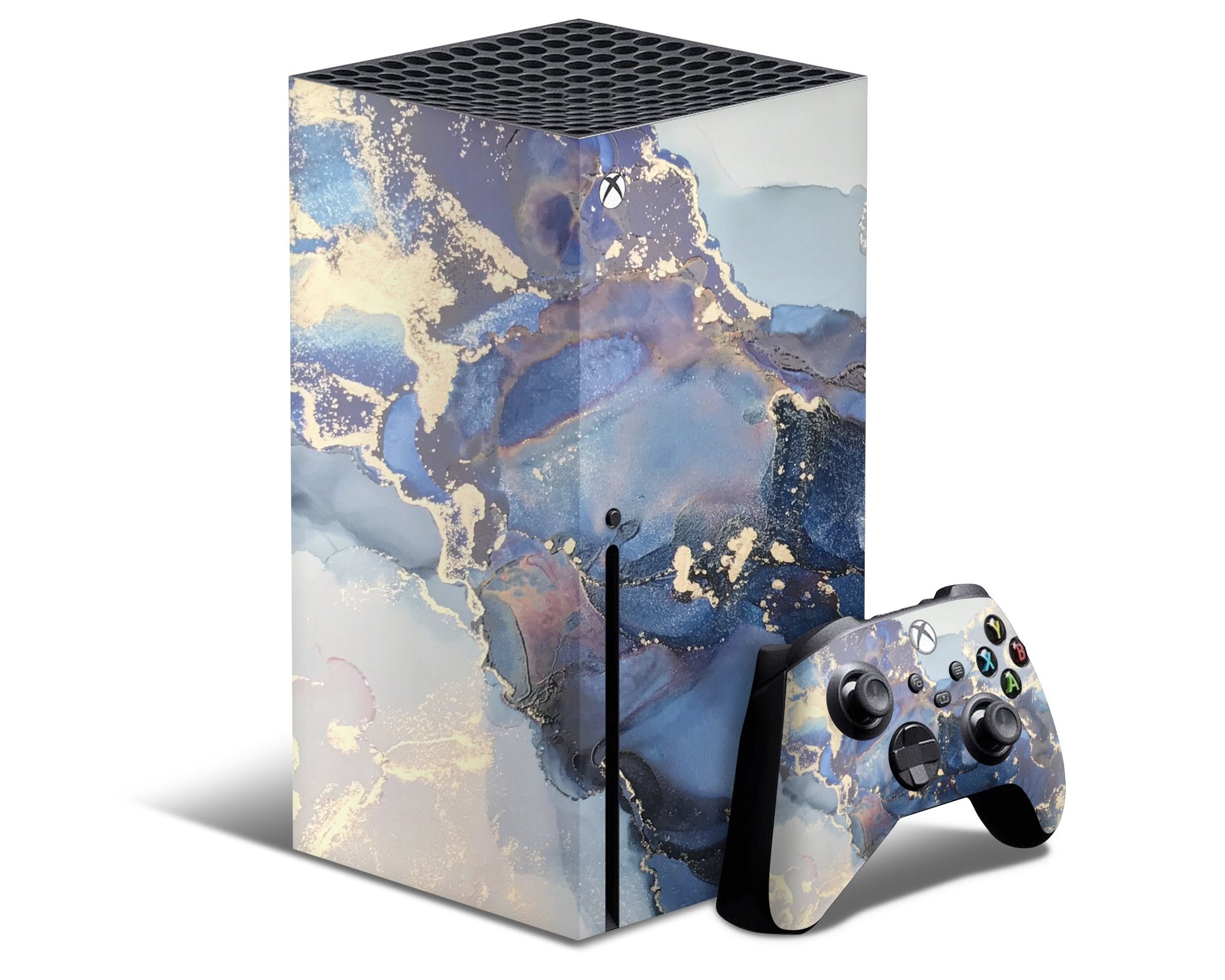 Ethereal Blue Gold Marble Xbox Series X Skin